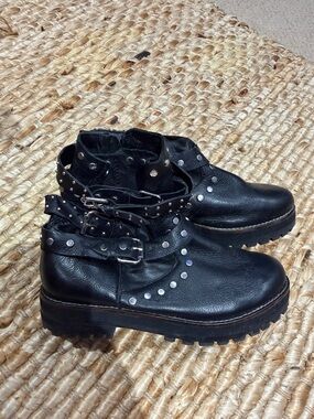 Zara Black Studded Girls Ankle Boots with Buckle Straps